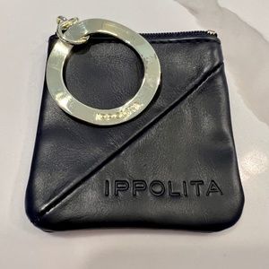 Ippolita Brown Leather Jewelry Pouch with Gold Branded Pull on Zipper - 3" x 3"